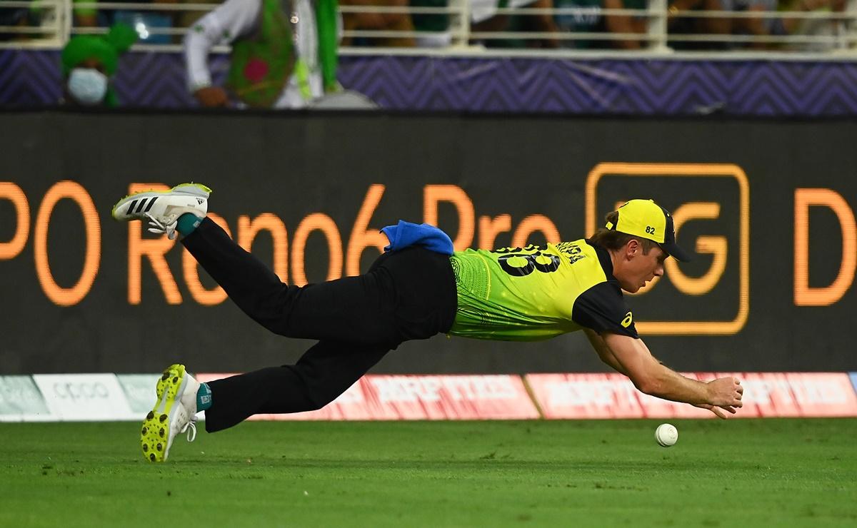 Adam Zampa dives full length but drops Mohammad Rizwan.