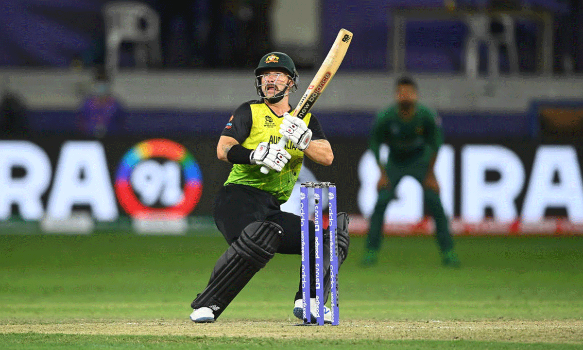 Matthew Wade hits a six off a ramp shot en route his match-winning 41 off 17 balls