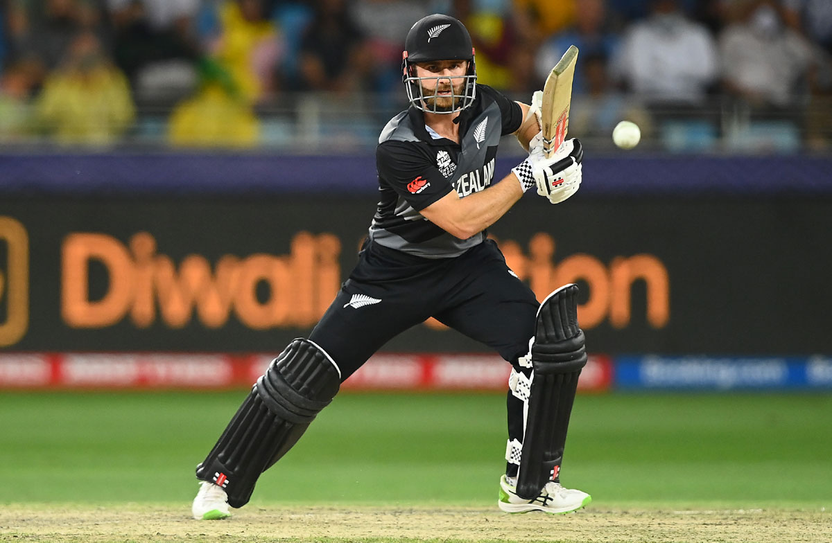 Kane Williamson plays a shot.