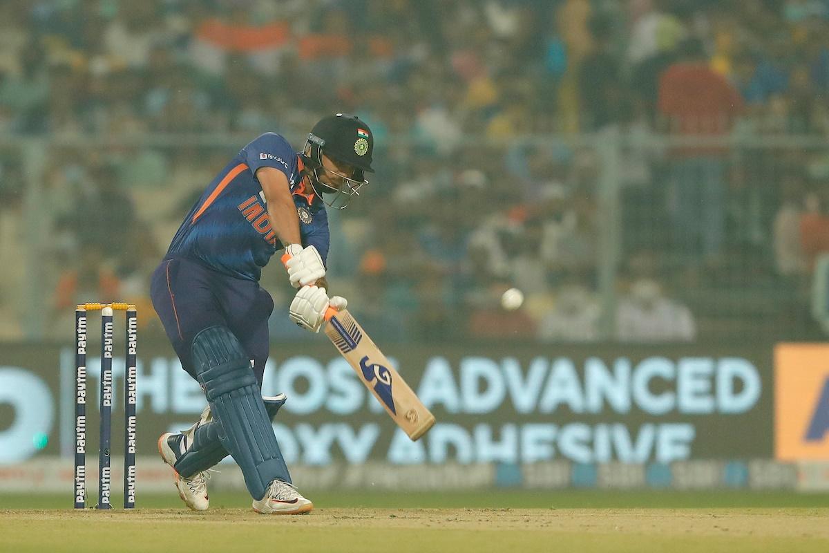 India opener Ishan Kishan hits a four.