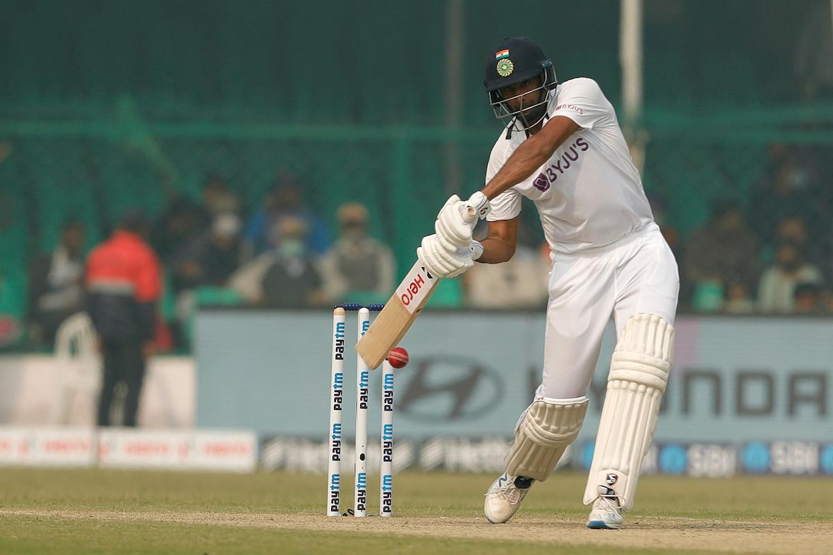 Ravichandran Ashwin hits a boundary.