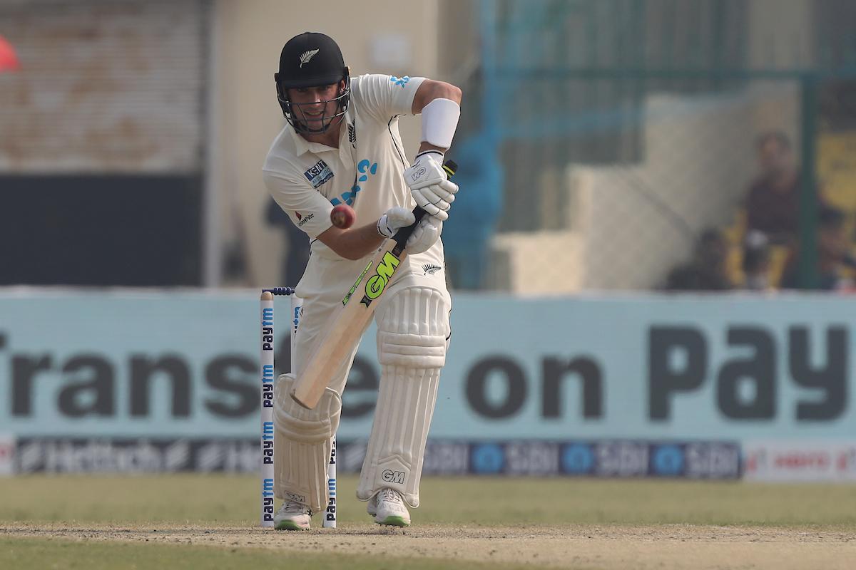 New Zealand opener William Young plays a defensive stroke. 