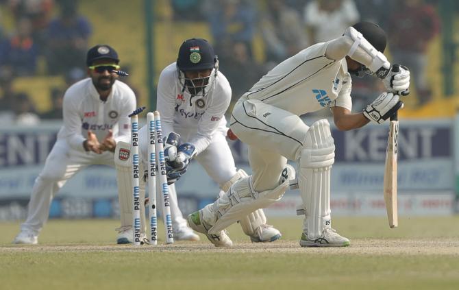 Rachin Ravindra is bowled by Ravindra Jadeja