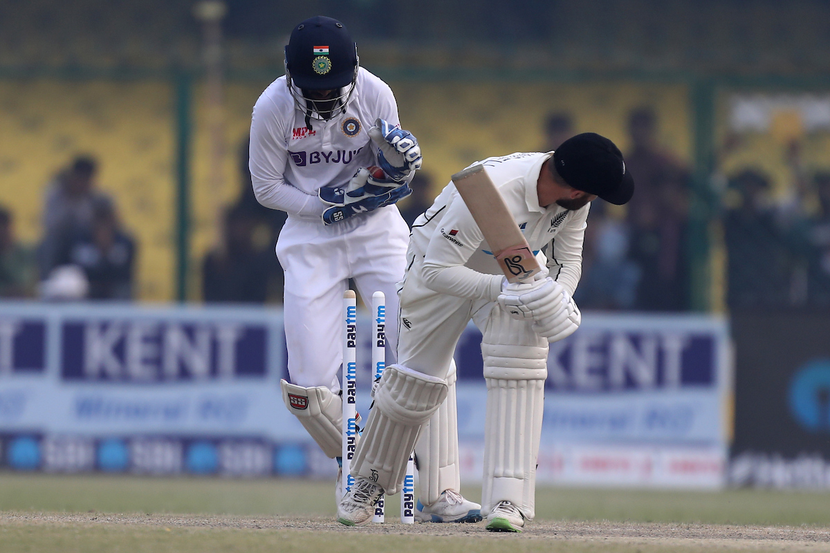 Tom Blundell is bowled by Ravichandran Ashwin.