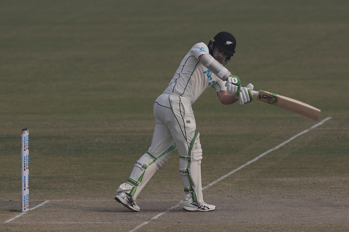 New Zealand opener Tom Latham bats during Day 5 of the first Test against India, at Green Park in Kanpur, on Monday.