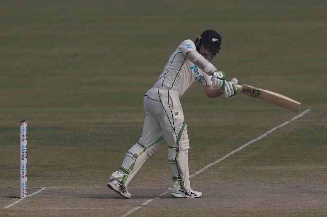 New Zealand opener Tom Latham bats during Day 5 of the first Test against India, at Green Park in Kanpur, on Monday.