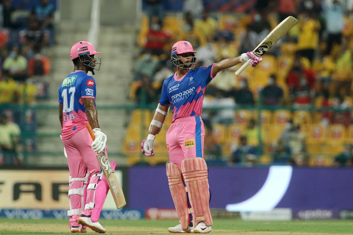 Rajasthan Royals opener Yashasvi Jaiswal celebrates his half-century.