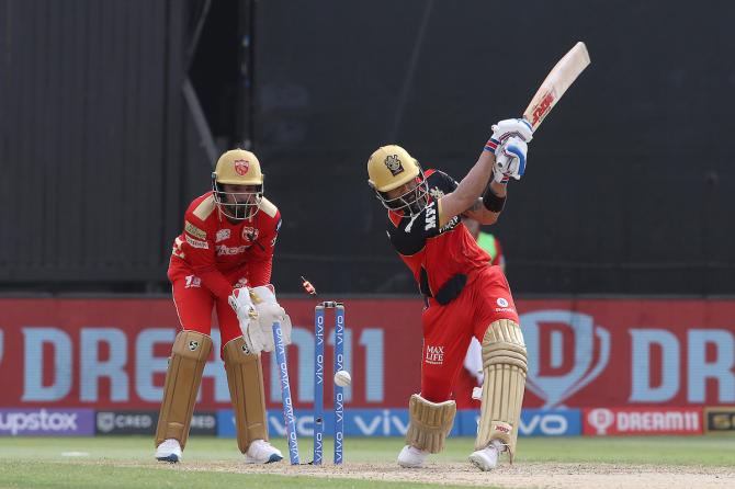 Royal Challengers Bangalore skipper Virat Kohli is bowled by Moises Henriques.