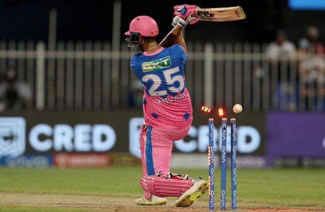 Shivam Dube is bowled by James Neesham.