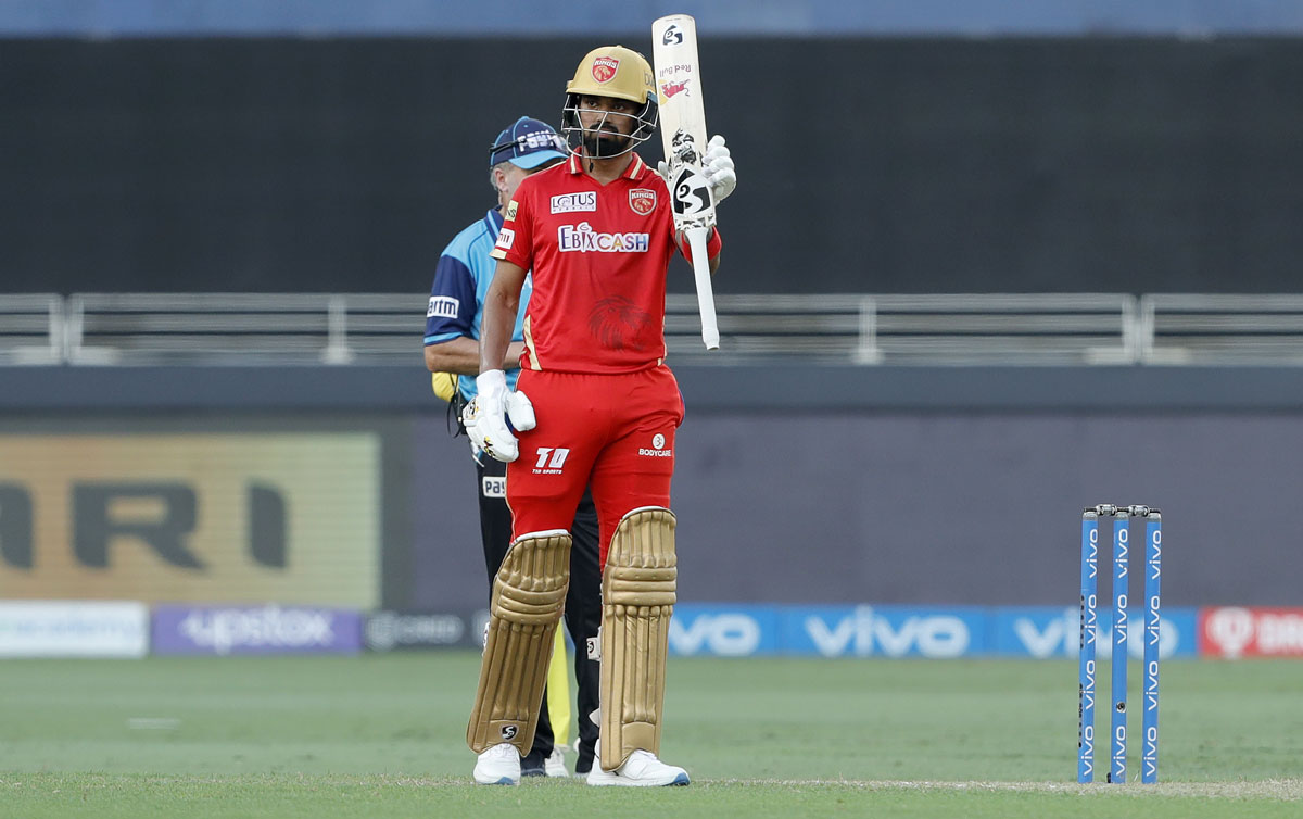 KL Rahul celebrates his half-century.