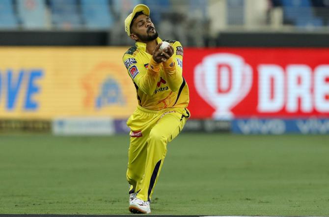 Ruturaj Gaikwad takes the catch to dismiss Shreyas Iyer off the bowling of Josh Hazlewood