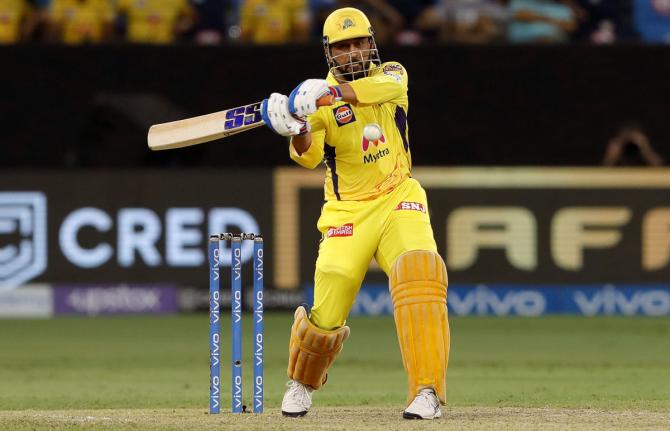 Chennai Super Kings captain Mahendra Singh Dhoni hits a six during the IPL Qualifier 1 match against Delhi Capitals 