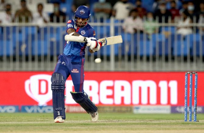 Delhi Capitals opener Shikhar Dhawan scored a four and 2 sixes during his 36 off 39 balls
