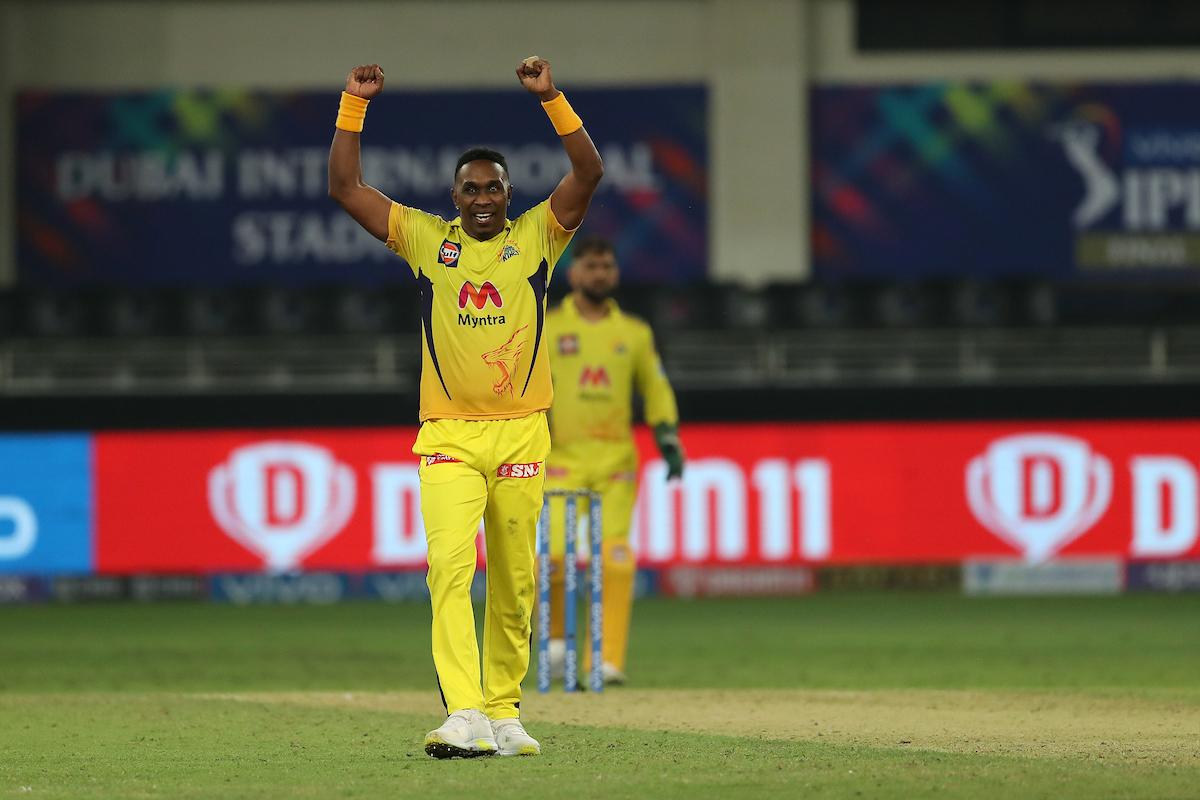 Chennai Super Kings pacer Dwayne Bravo celebrates after dismissing Shivam Mavi in the Indian Premier League final against Kolkata Knight Riders, in Dubai, on Friday. 