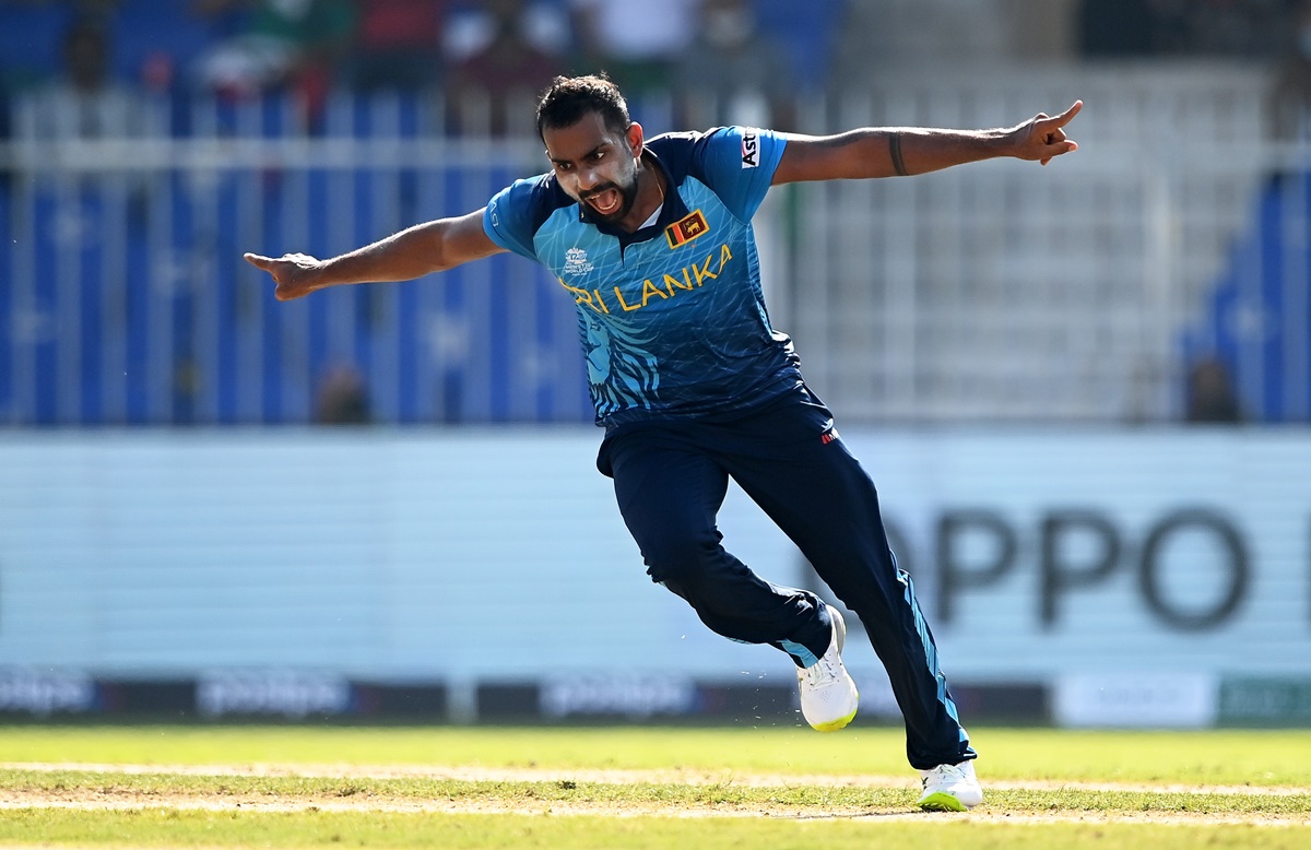 Sri Lanka pacer Chamika Karunaratne celebrates after dismissing Shakib Al Hasan.