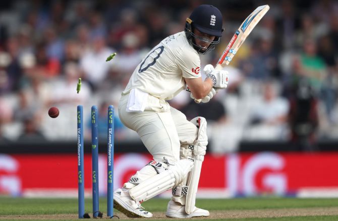 England batsman Ollie Pope is bowled by India pacer Shardul Thakur during Day 2 of the fourth Test, at The Kia Oval in London, on Friday.