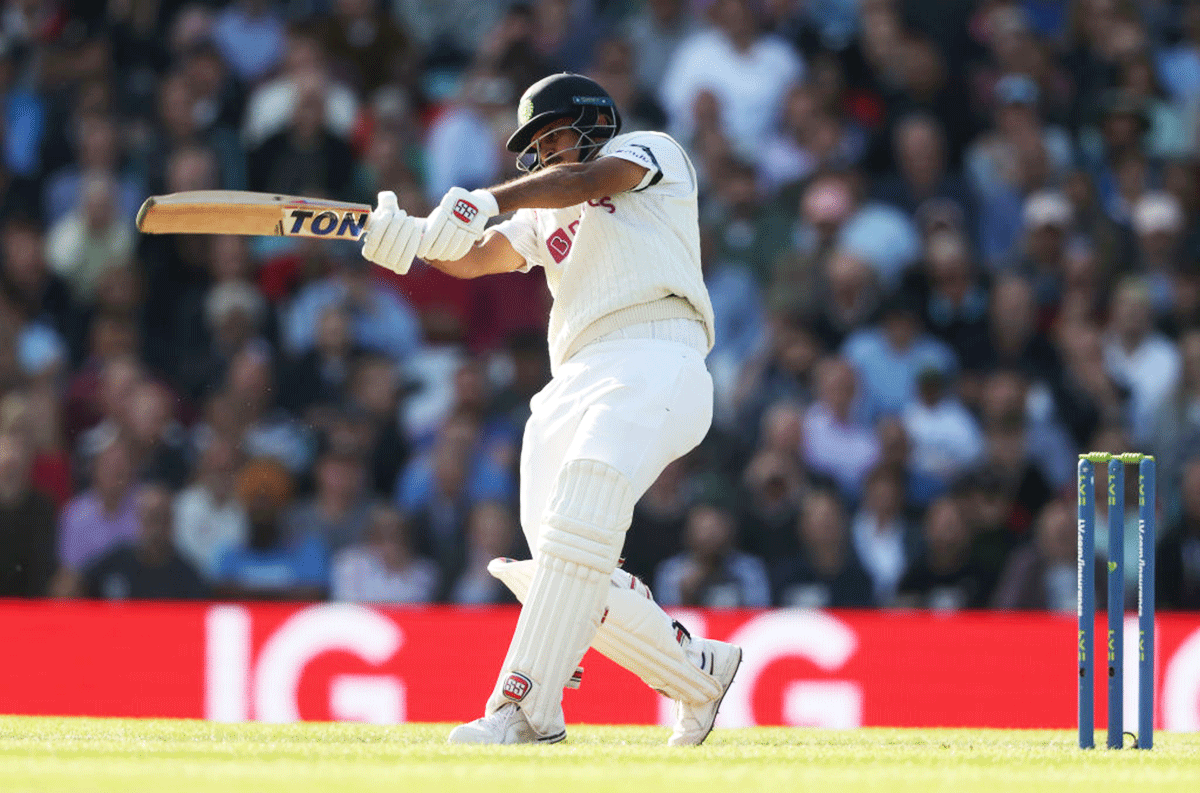 Shardul Thakur bats en route his half-century on Day 1 of the 4th Test at the Oval in London on Thursday