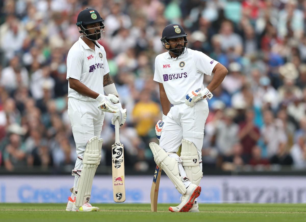 India openers K L Rahul, left, and Rohit Sharma wait for the review after the former is caught behind off England pacer James Anderson during Day 3 of the fourth Test, at The Kia Oval in London, on Saturday. 