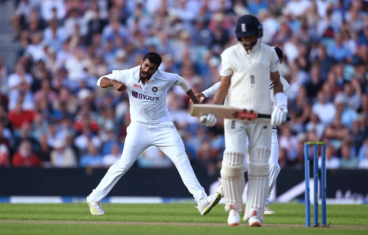 Jasprit Bumrah celebrated after dismissing Joe Root on Day 5 of the 4th Test