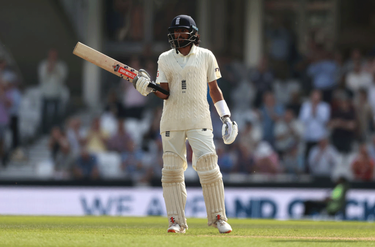 England's Haseeb Hameed celebrates his fifty