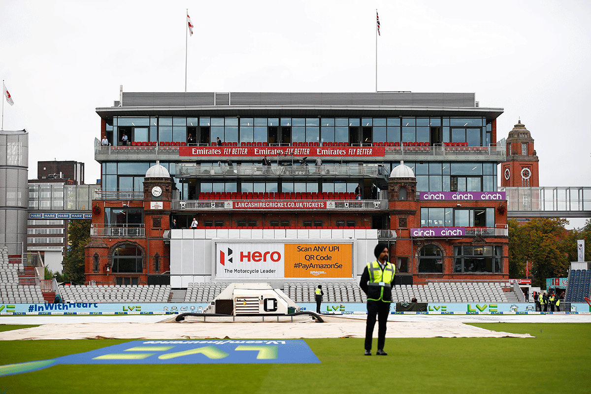 The Old Trafford cricket ground wears a deserted look after the 5th Test between England and India was cancelled on Friday