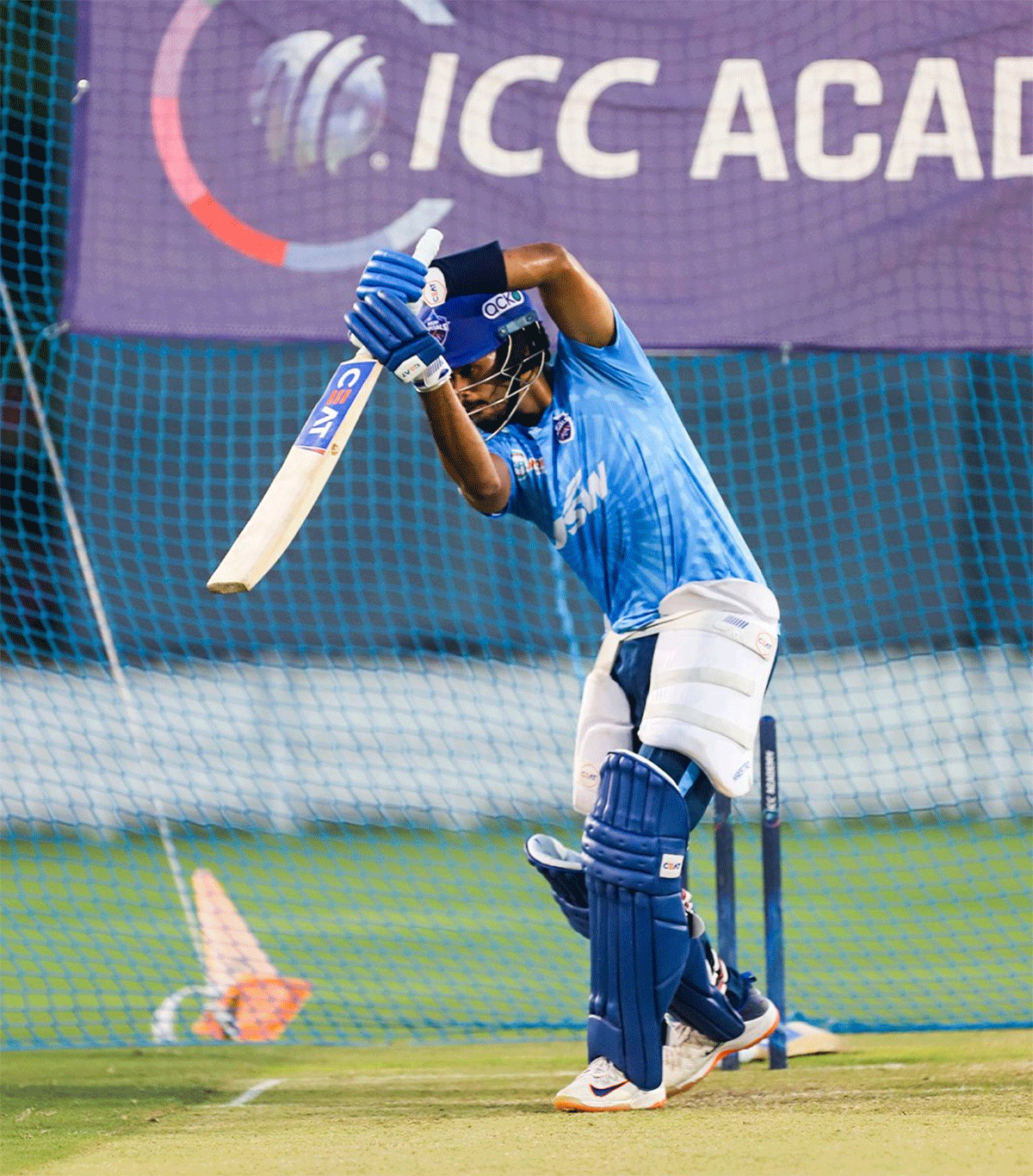 Shryas Iyer bats at a Delhi Capitals' training session