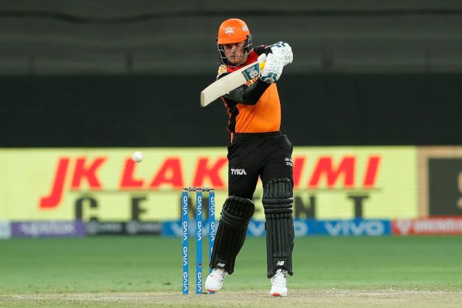 Sunrisers Hyderabad opener Jason Roy hits a boundary