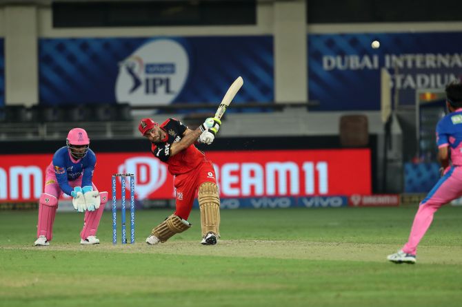 Royal Challengers Bangalore's Glenn Maxwell blasted 50 off 30 balls, including 6 fours and a six, during the Indian Premier League match against Rajasthan Royals, in Dubai, on Wednesday.
