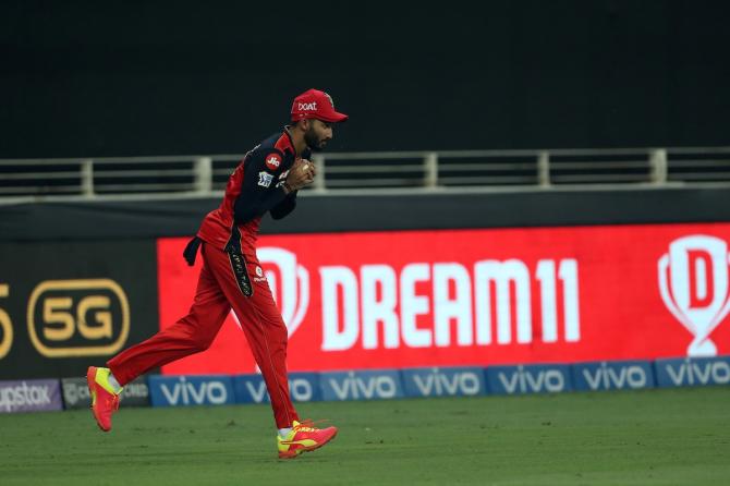 Devdutt Padikkal takes the catch to dismiss Sanju Samson