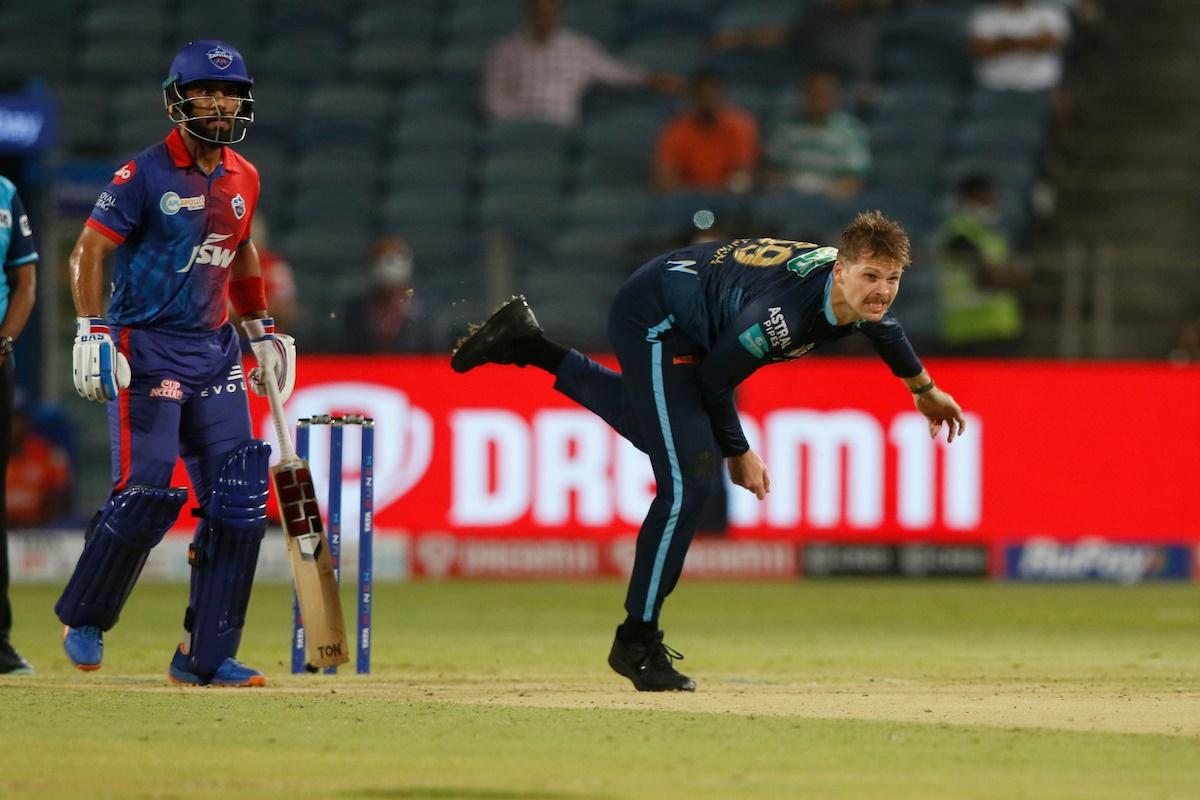 Gujarat Titans pacer Lockie Ferguson bowls during the Indian Premier League match against Delhi Capitals at the MCA Stadium in Pune on Saturday.