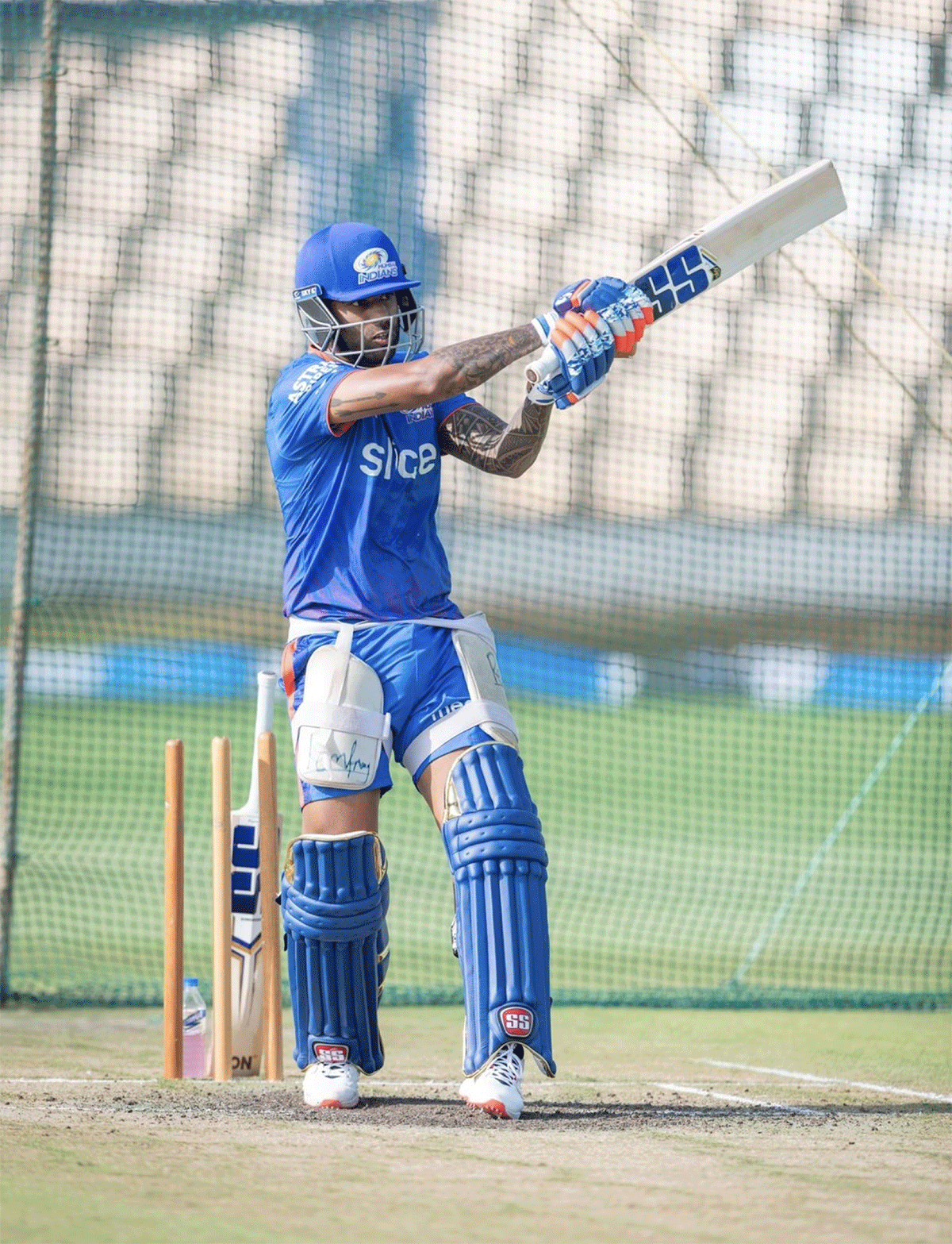 Surya Kumar Yadav plays a pull shot in the nets