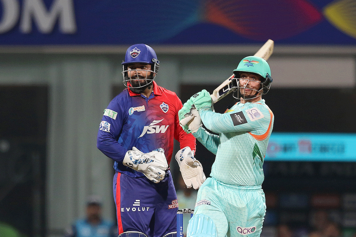 Lucknow Super Giants opener Quinton De Kock smacks his way to a 52-ball 80 against Delhi Capitals