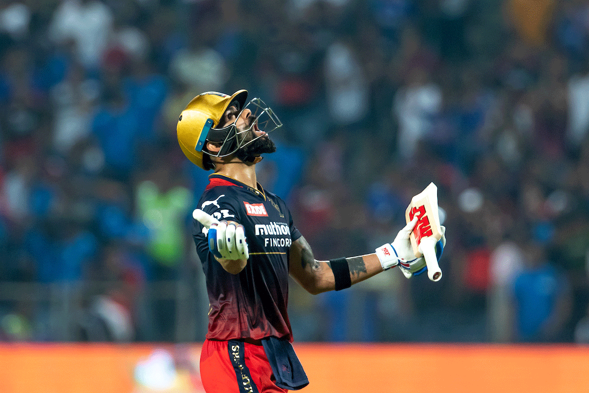 Virat Kohli screams in frustration on being dismissed for 48 in the match against Mumbai Indians on Saturday. 