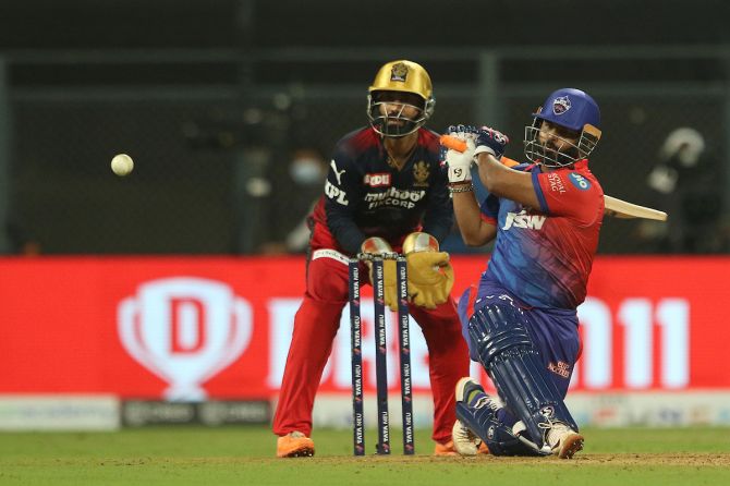 Delhi Capitals skipper Rishabh Pant bats during the IPL match against Royal Challengers Bangalore in Mumbai on Saturday