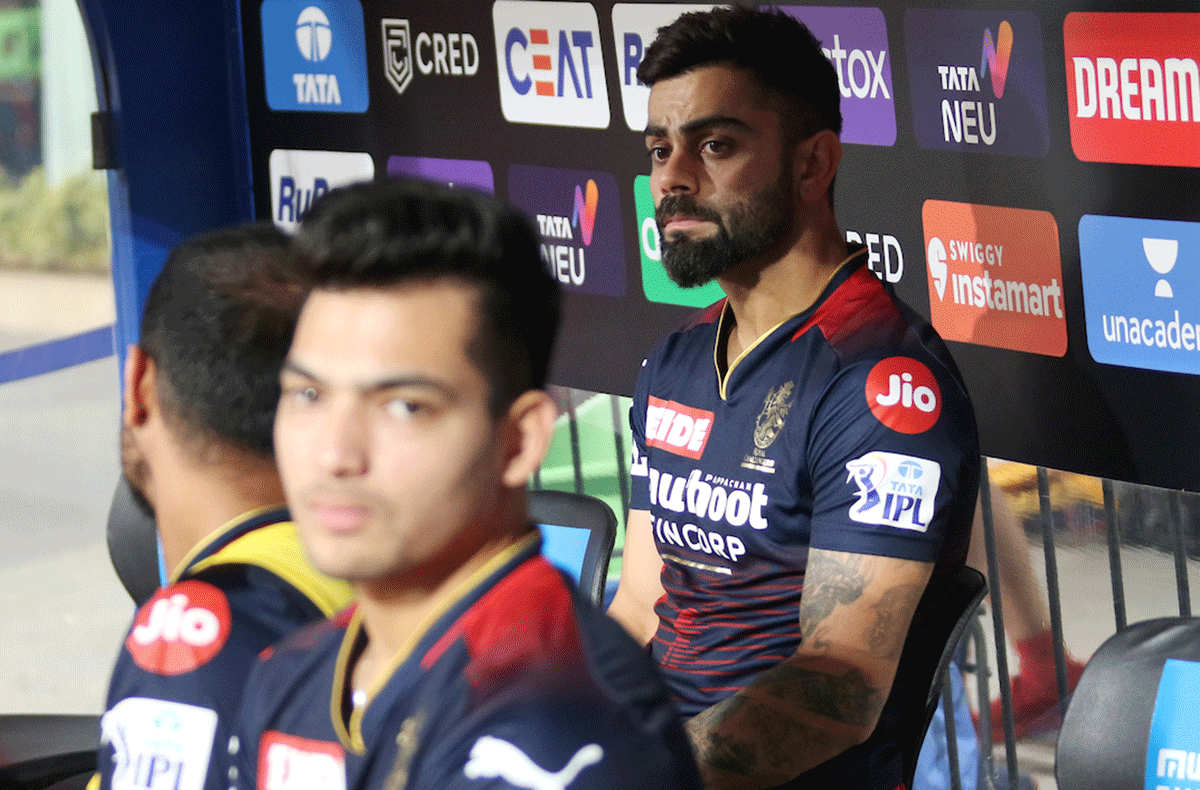 Virat Kohli in the dug out after his dismissal for a golden duck on Tuesday