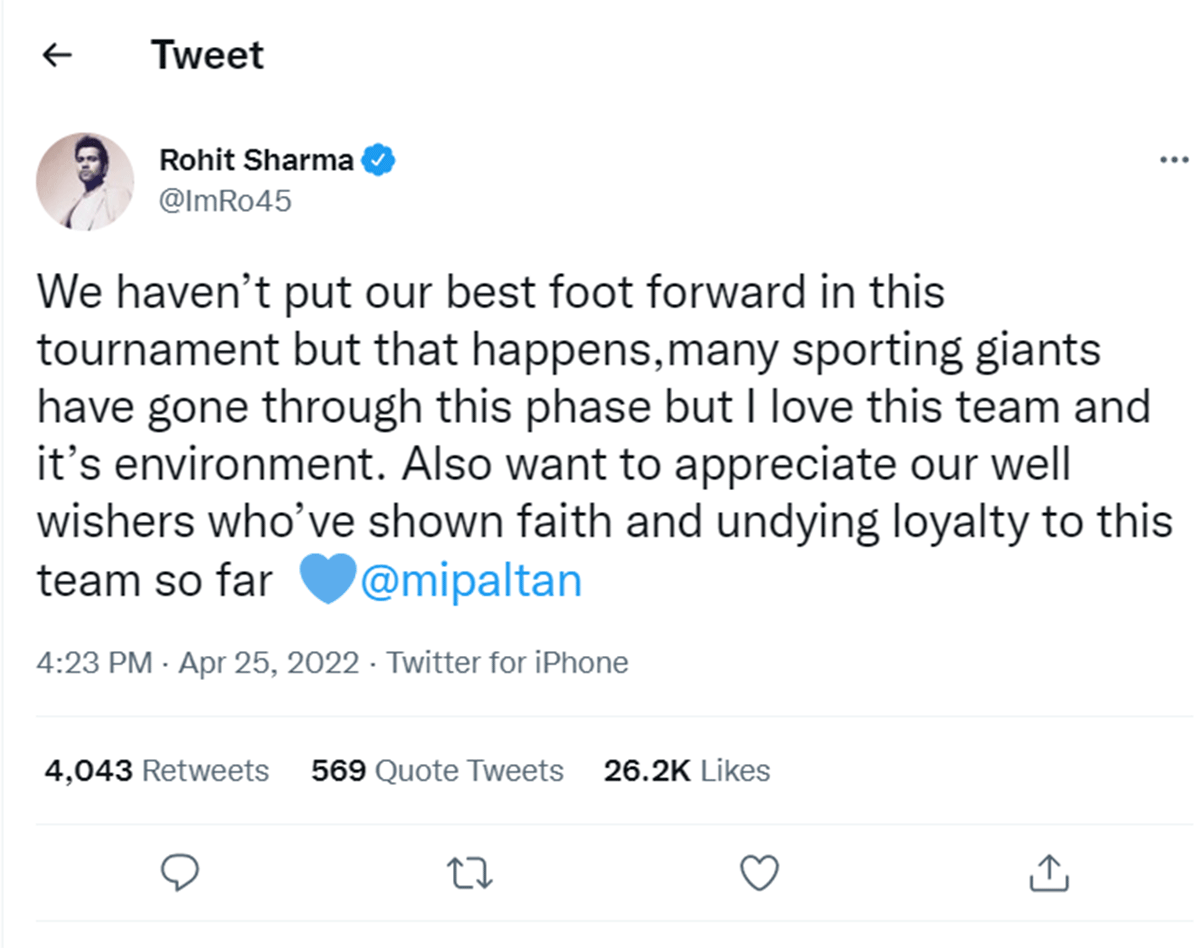 Rohit Sharma's tweet