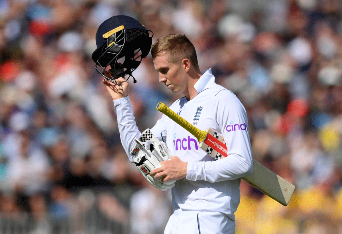 England's Zak Crawley heads back to the pavilion after losing his wicket