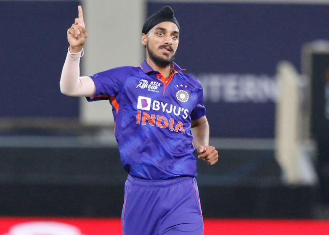 A jubilant Arshdeep Singh after taking the wicket of Mohammad Nawaz.