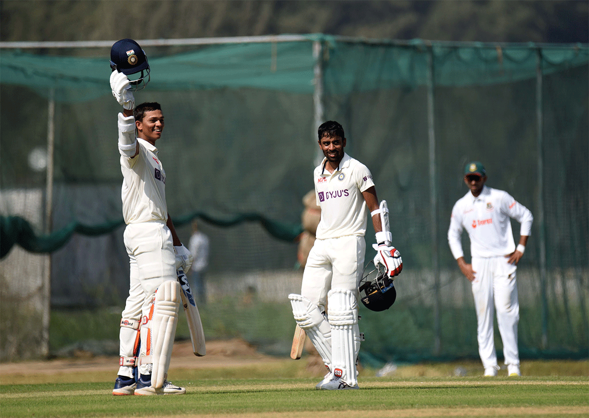 India A's Yashasvi Jaiswal (145) and captain Abhimanyu Easwaran (142) put on a massive 283-run stand against Bangladesh A on Day 2 of the unofficial Test. 
