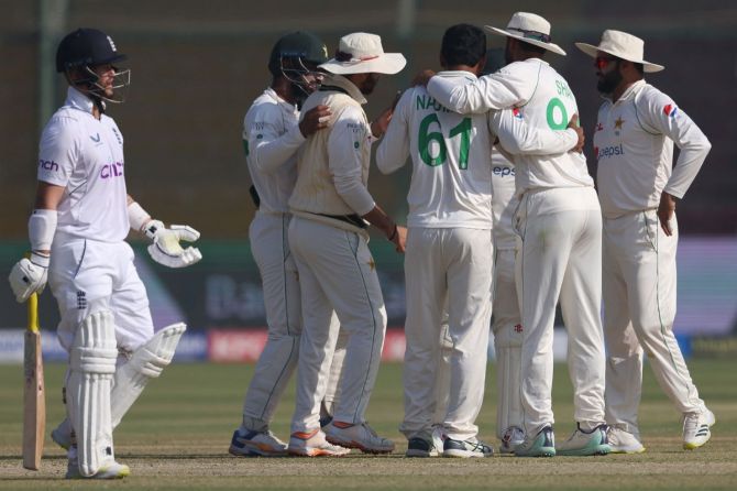 Pakistan's Nauman Ali took two wickets in two balls including the prized scalp of Joe Root for a golden duck