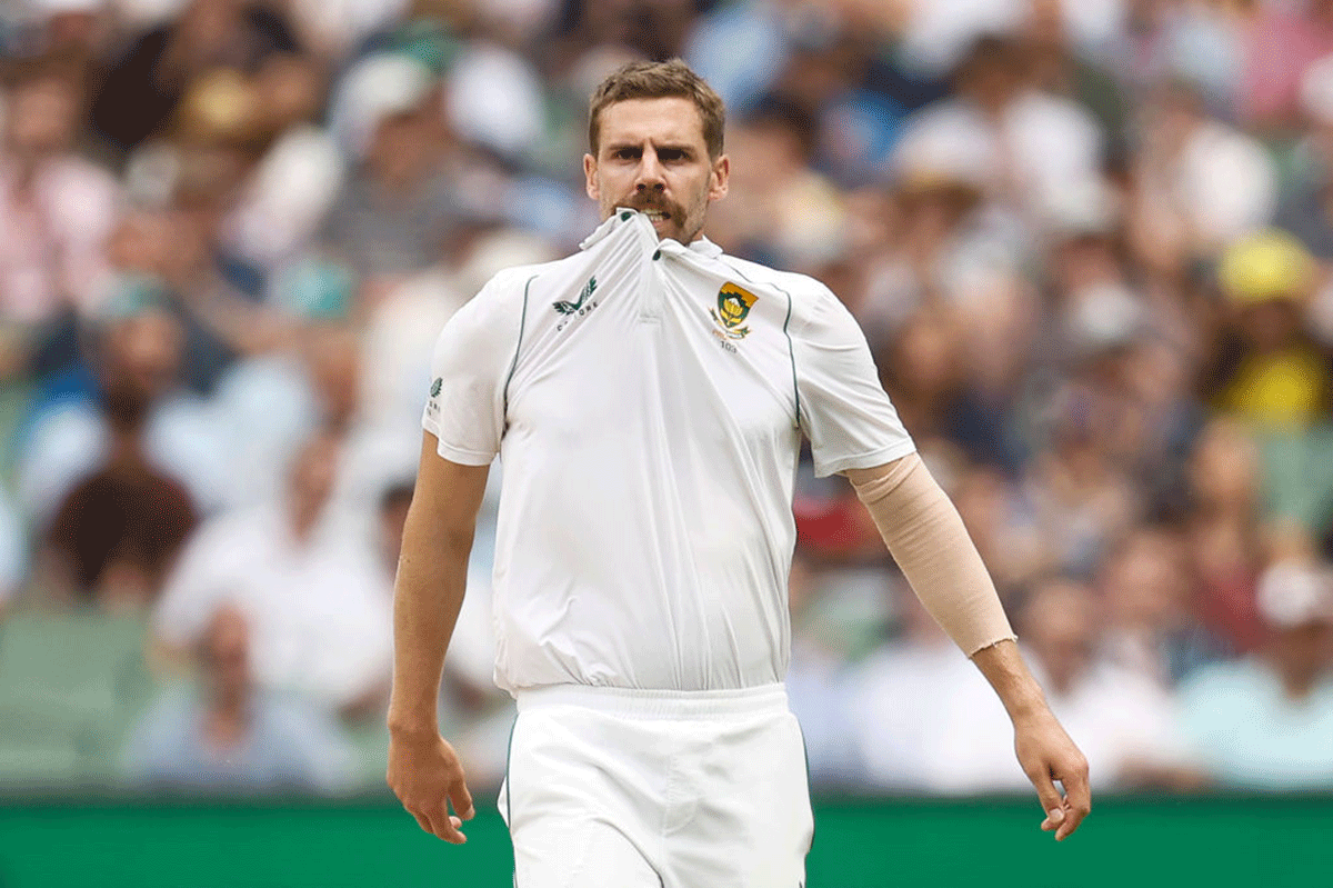 South Africa's Anrich Nortje reacts during day three of the second Test against Australia at Melbourne Cricket Ground on Wednesday. had Nortje, easily the pick of the pacers, bowling a couple of breathtaking spells, received a little more support, things could have been different for the visitors, reckoned Simon Katich