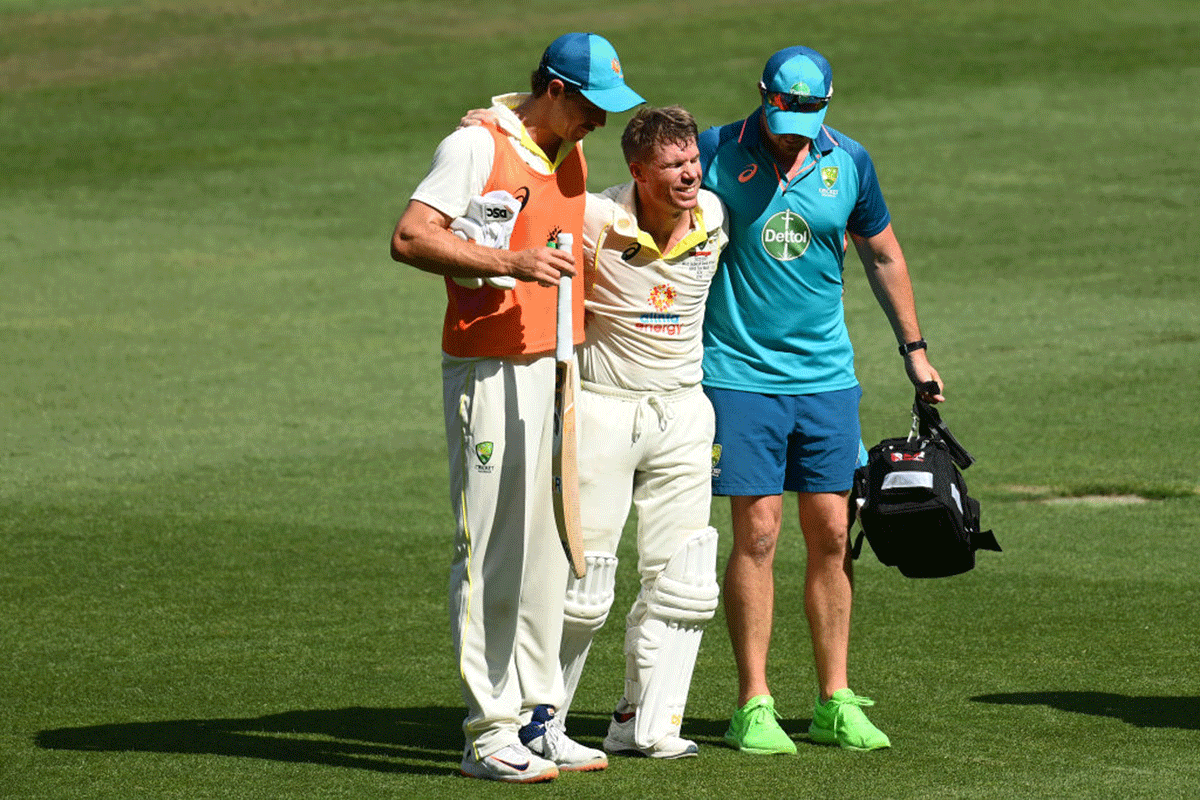 David Warner Warner retired hurt with cramp after reaching 200 from 254 balls on Tuesday and had tears in his eyes as he limped off the Melbourne Cricket Ground field with the support of a trainer after tea on a sweltering day two on Wednesday.