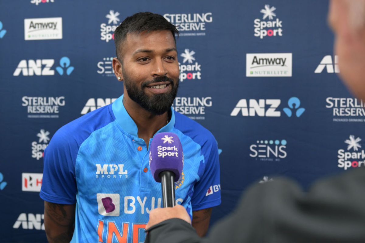 Hardik Pandya of India speaks to media