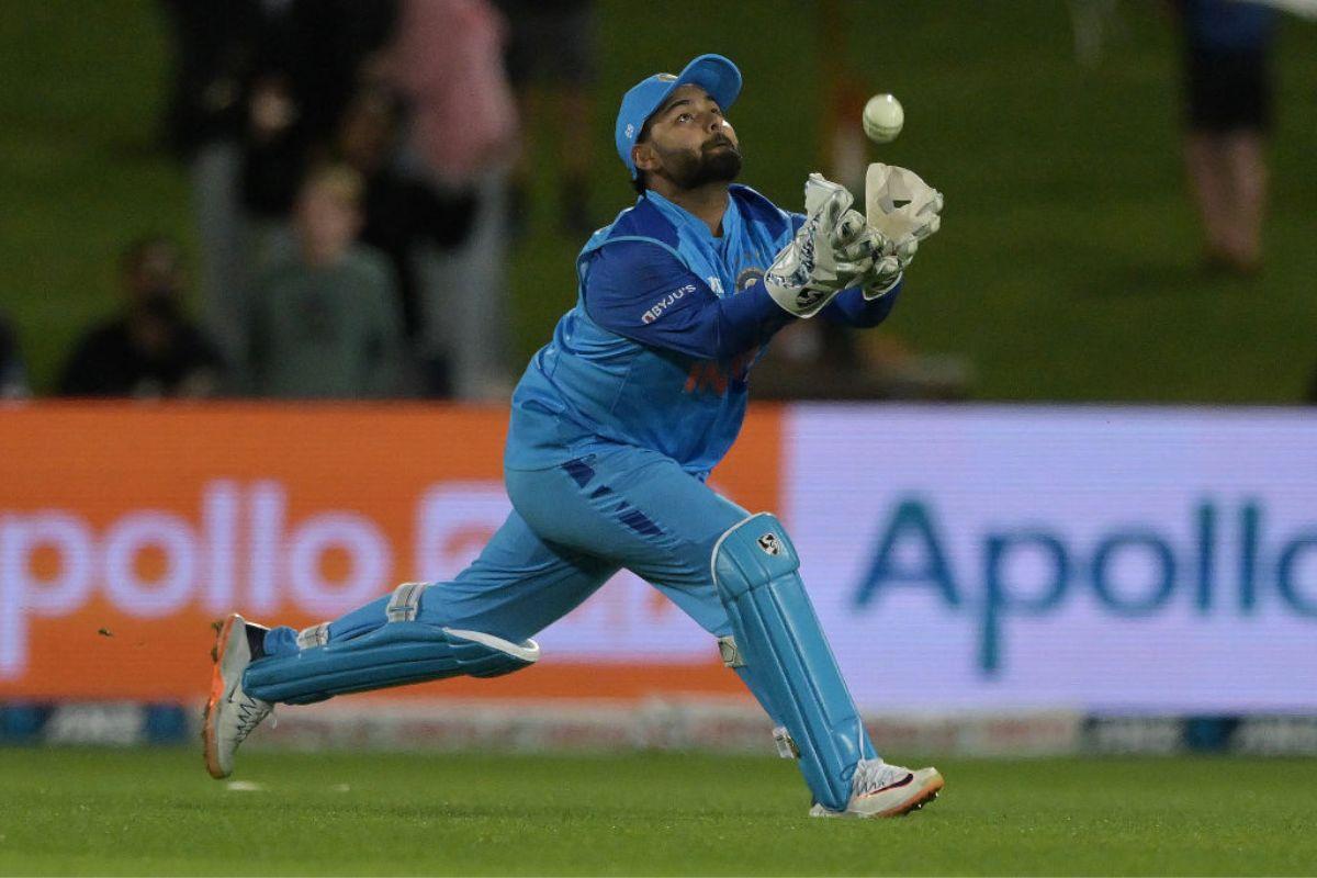 Rishabh Pant of India takes a catch 