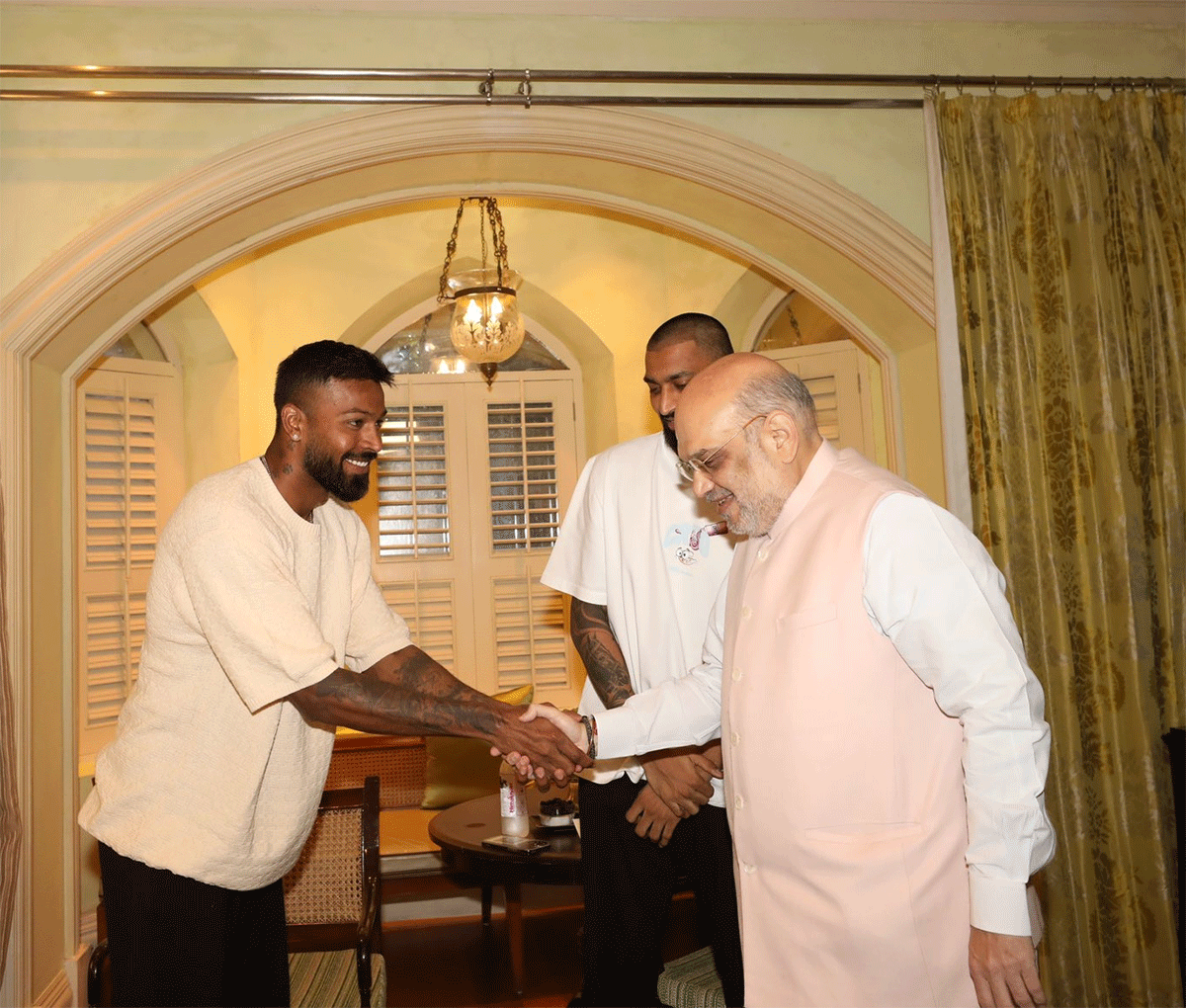 India all-rounder Hardik Pandya met Home Minister Amit Shah on Saturday
