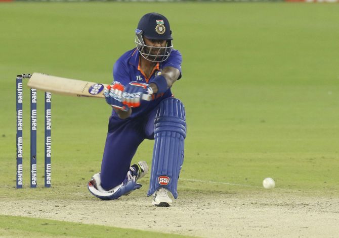 Suryakumar Yadav hit 5 fours during his 36-ball 34 not out as India overhauled the West Indies' total 22 overs to spare.