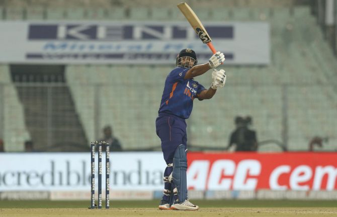 Rishabh Pant dispatches the ball to the boundary.