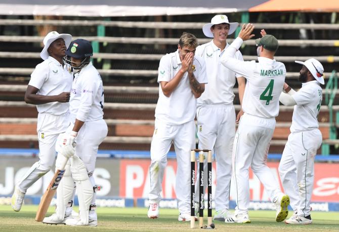 Duane Olivier reacts after dismissing Shardul Thakur.