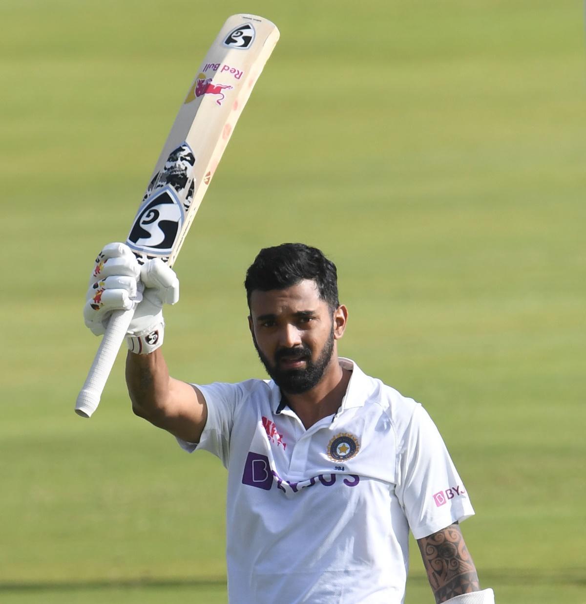 India opener K L Rahul celebrates completing 100 during Day 1 of the first Test against South Africa, at SuperSport Park in Centurion, on December 26, 2021.