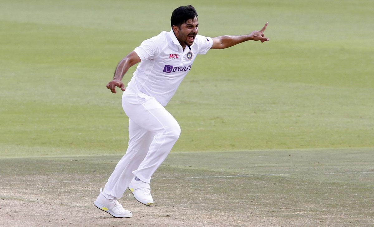 India pacer Shardul Thakur celebrates dismissing South Africa opener Aiden Markram.